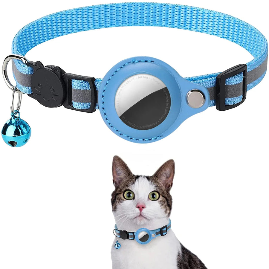 Cat wearing the reflective AirTag collar