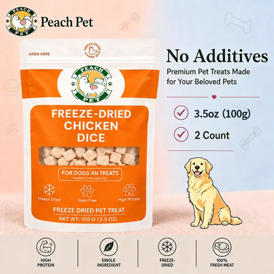 Freeze Dried Chicken Dice Dog & Cat Treats 3.5Oz High Protein Peach Pet, High Protein Snacks, Dice Shape